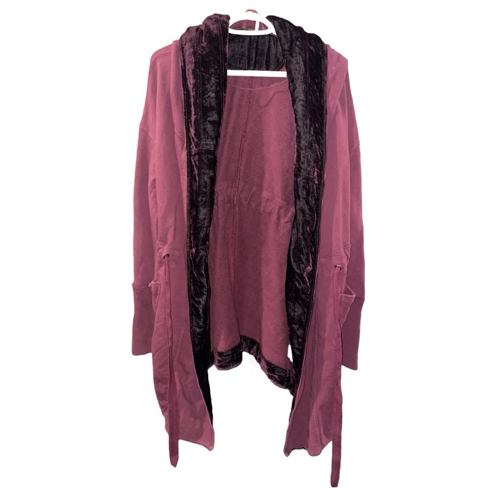 Free People Westwood Hooded Long Cardigan Velvet Trim Size Small - Picture 7 of 11